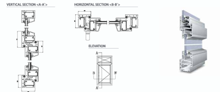 KCC PJF60 여닫이창 단면 및 개폐 구조